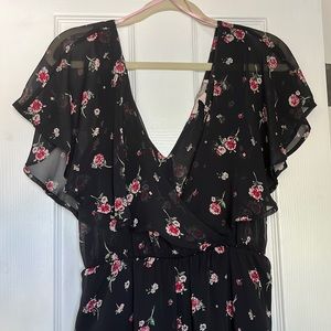 Chiffon wrap black floral dress